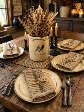 Park Designs Two Old Crows Set of 4 Cloth Napkins Primitive Farmhouse 18x18 NWT